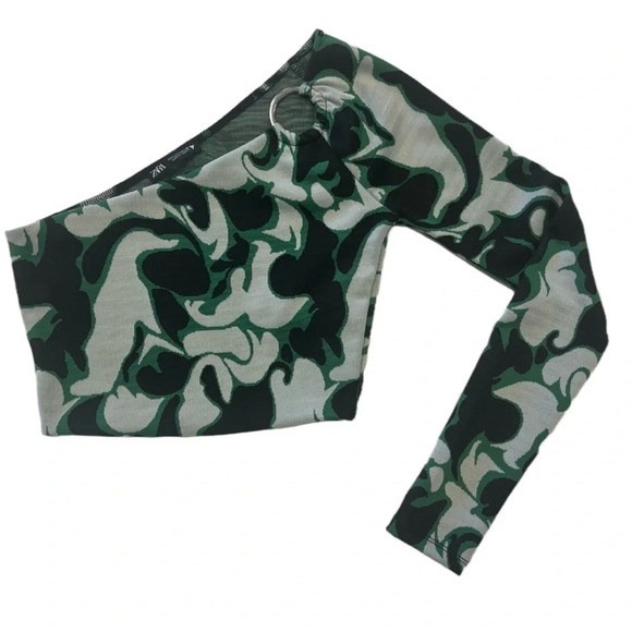 Zara JACQUARD Asymmetrical Long Sleeve Top Size Small - Picture 12 of 14